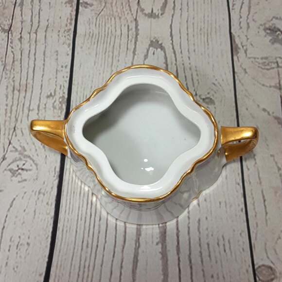 Porcelain Sugar Bowl KPM Germany Floral Pink Roses Gold Trim Double Handles - Picture 8 of 13